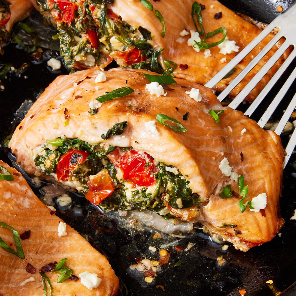 Feta Spinach & Tomato Stuffed Salmon